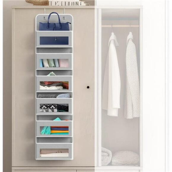 Over Door Hanging Organizer 6 Pocket Storage Clear Window Closet Holder - Picture 4 of 7
